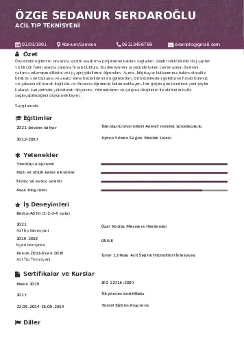 Acil Tıp Teknisyeni CV Örnekleri cv indir